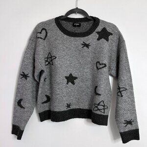 Storia Gray Doodle Sweater with Hearts and Stars Size Small Worn Once Thick Cozy